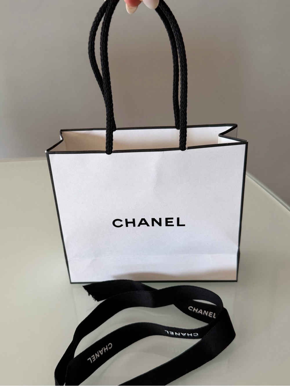 CHANEL White and Black Mini Gift Bag with Logo new